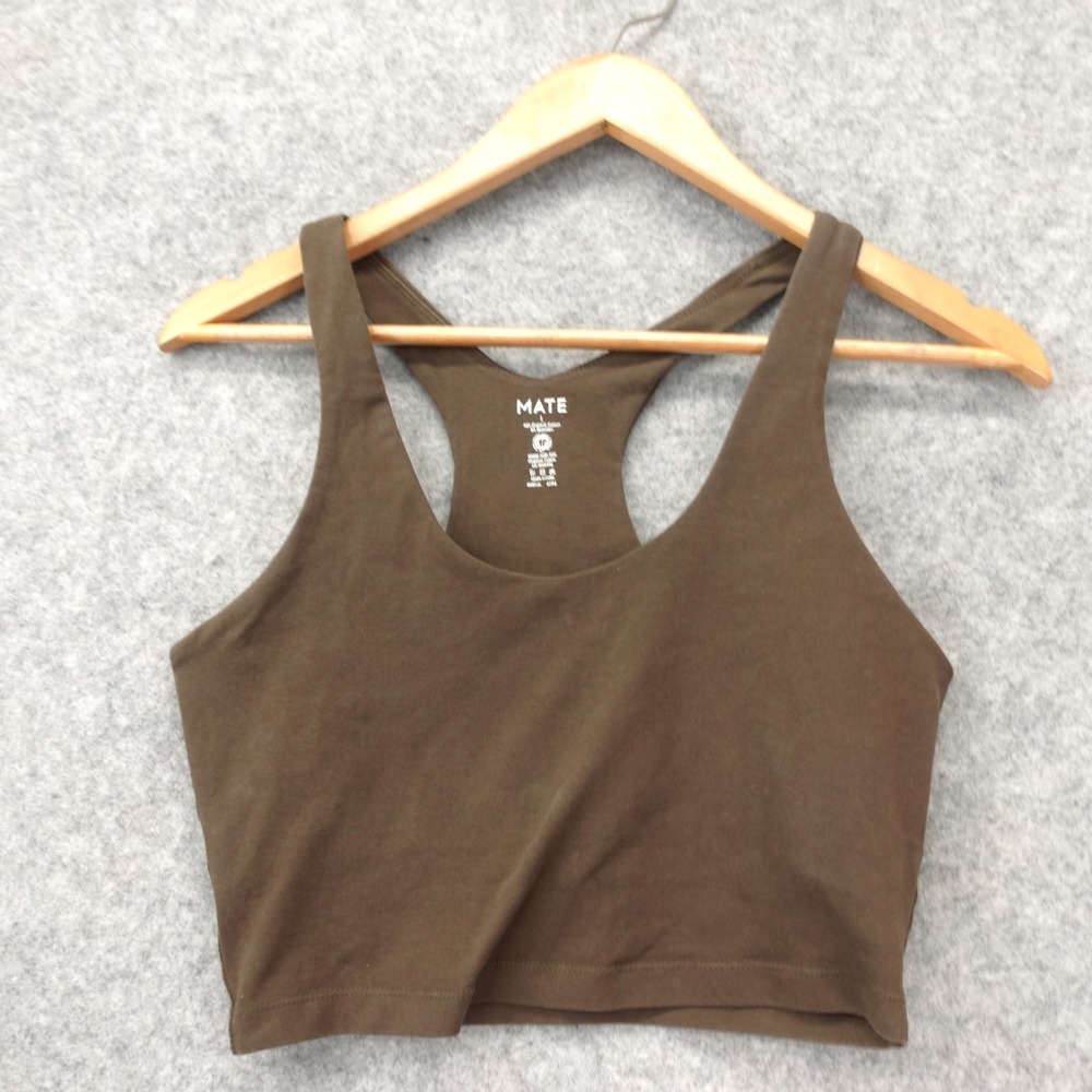 MATE the Label Women Crop Tank Top LARGE Brown Organic Cotton Stretch Athleisure